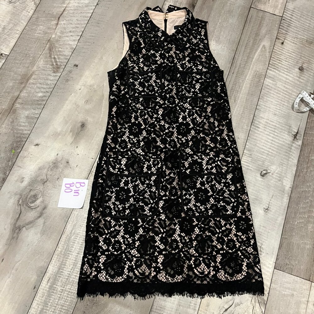 J. Crew Black Lace Dress with Pockets and Nude underlay